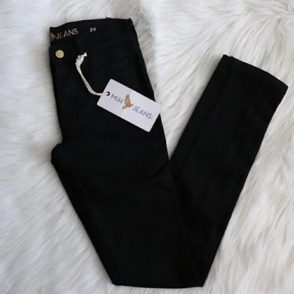 NEW Anthropologie M.i.H Oslo Slim Fit Black Long Jeans Size 24